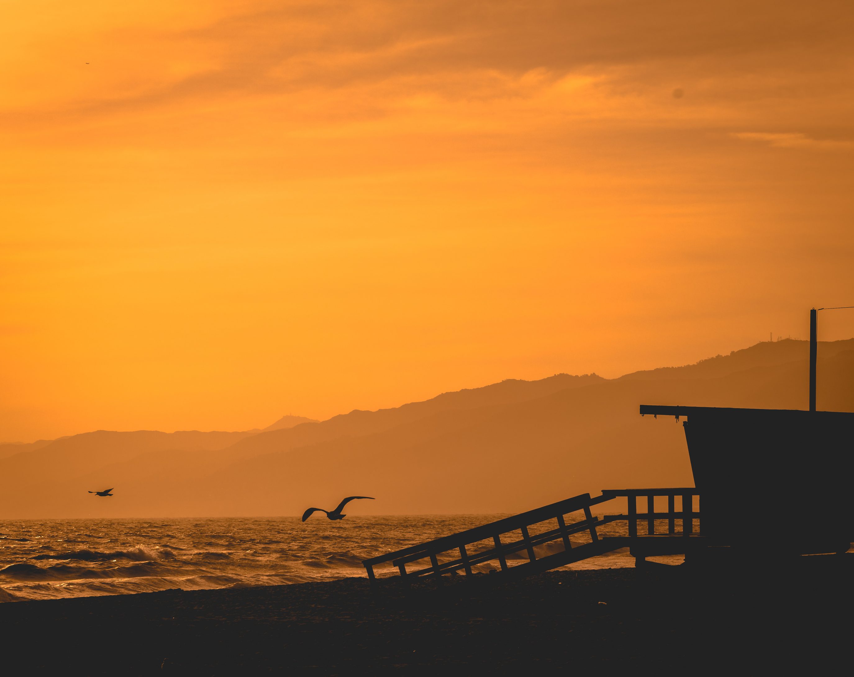 Santa Monica Beach Sunset Orange