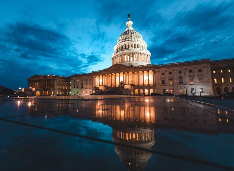 US Capitol building at night