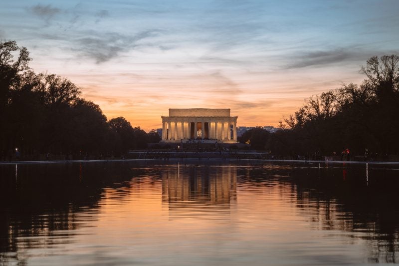 Lincoln Memorial Sunset On Reflecting Pool