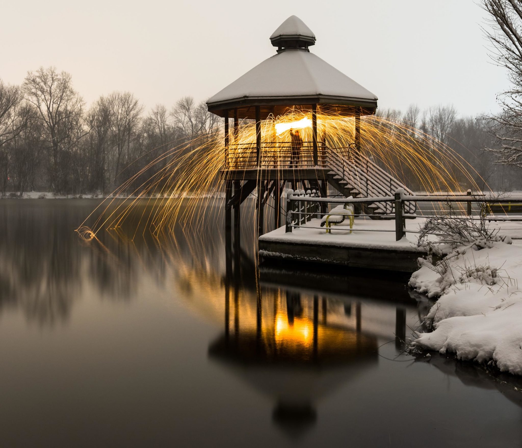 Steel Wool Spinning in Snow