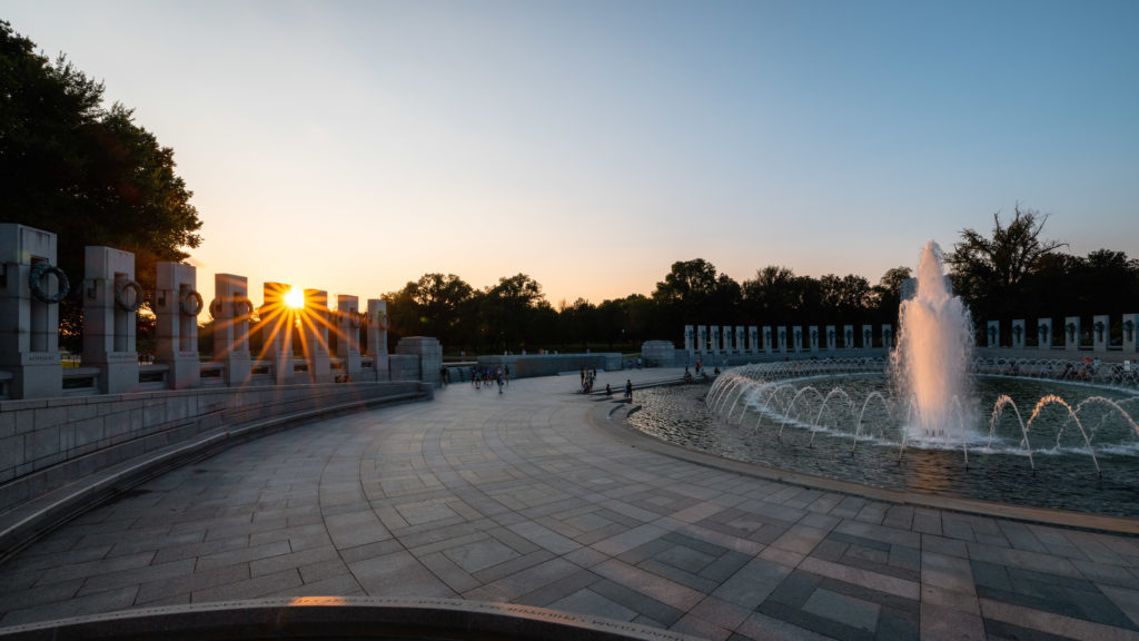 Sunset at the WW2 Memorial in Washington D.C.