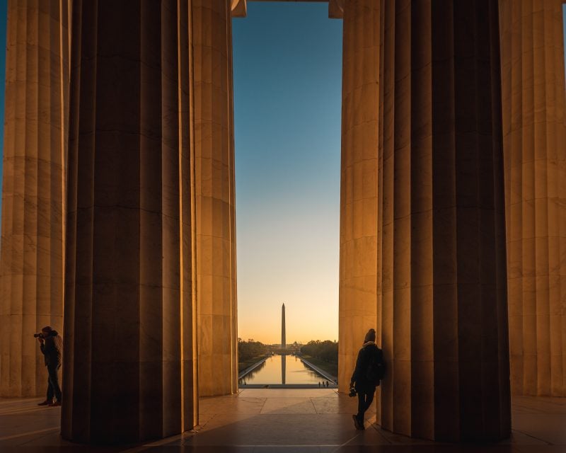 Sunrise Inside The Lincoln Memorial