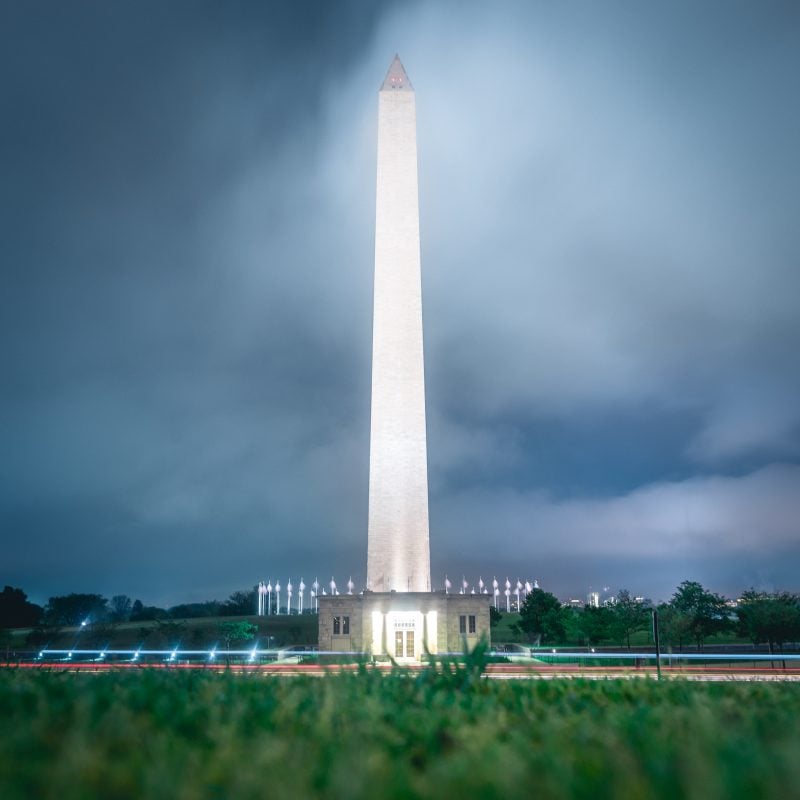 Washington Monument Night Light Trail