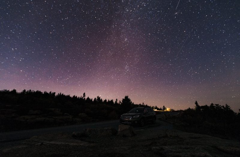 Night sky above Cadillac Mountain in Acadia