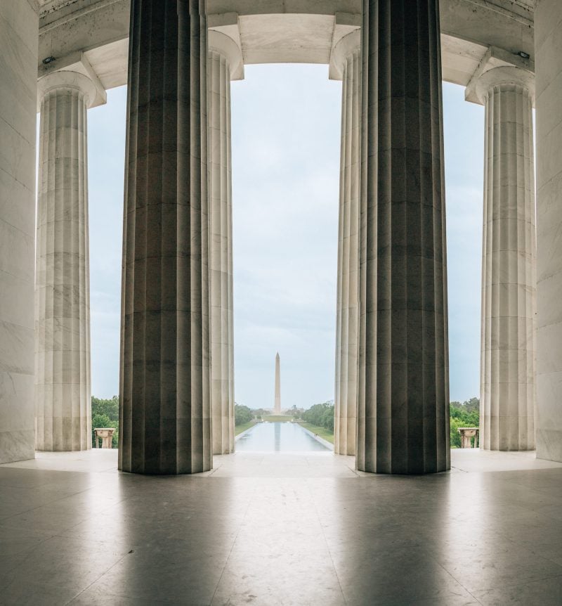 Lincoln Memorial With Washington Monument