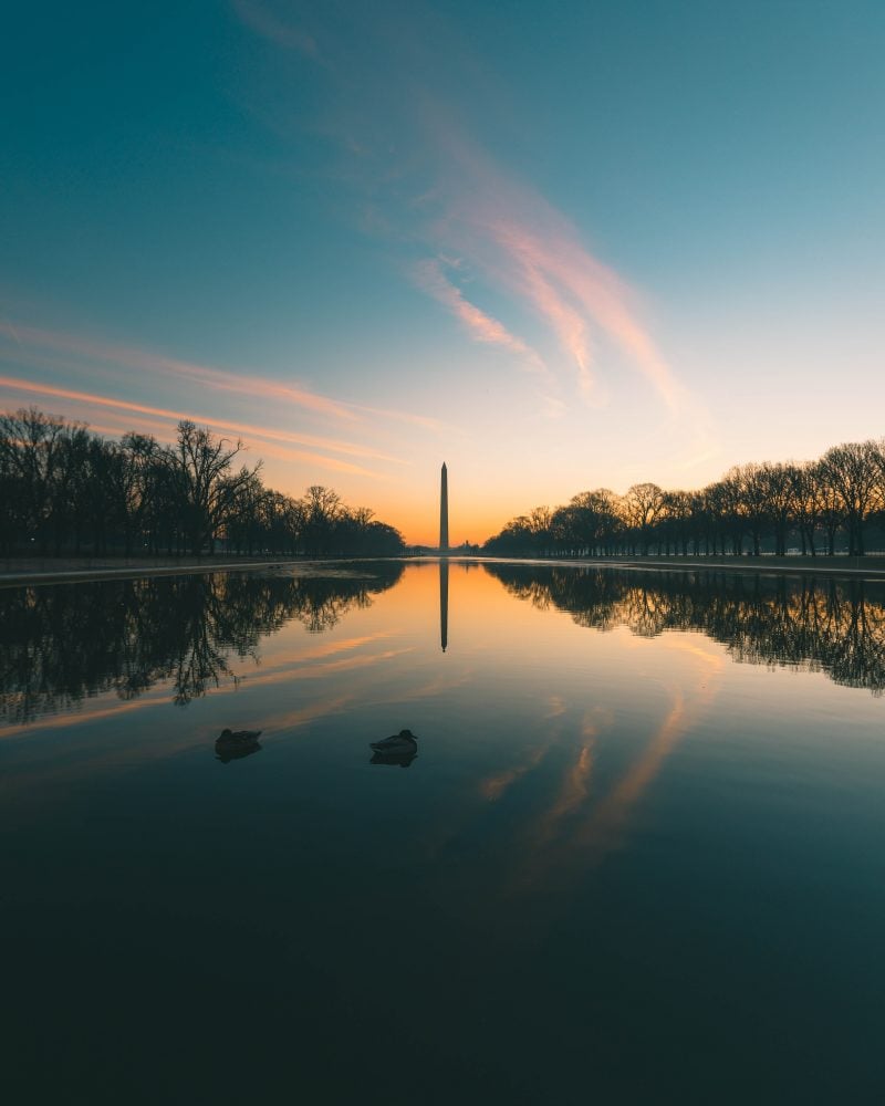 Reflecting Pool In DC At Sunrise