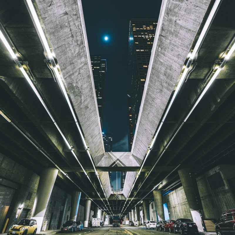 Los Angeles Downtown Underpass At Night