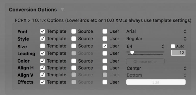 X-Title Importer Style Options