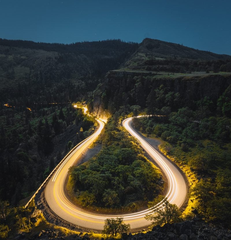 Rowena Crest viewpoint long exposure at night