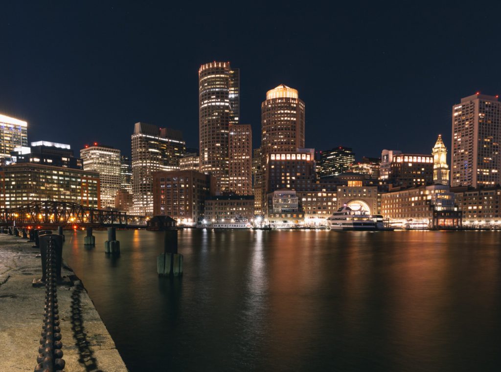 Fan Pier Park Night Boston Skyline