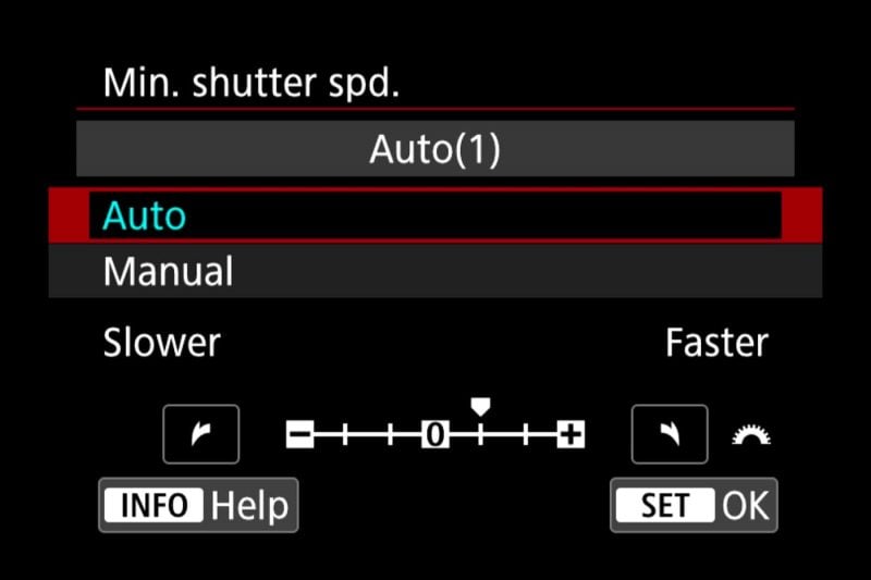 Canon EOS R Min Shutter Speed Settings