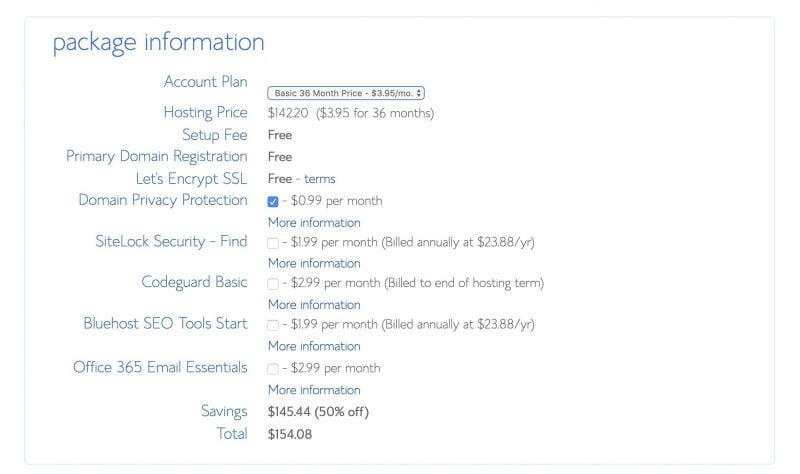 Bluehost Plan Options