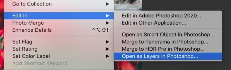 Open as layers in Photoshop from Lightroom