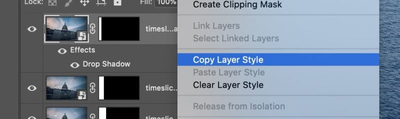 Copy layer style in Adobe Photoshop