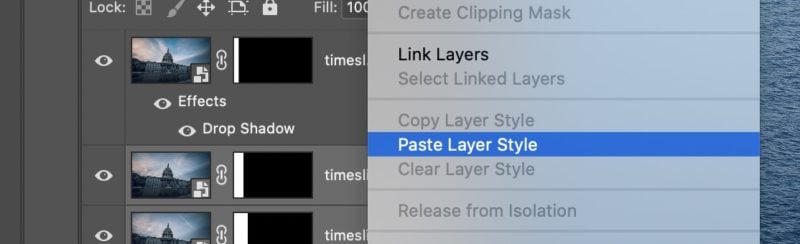 Paste layer style in Adobe Photoshop