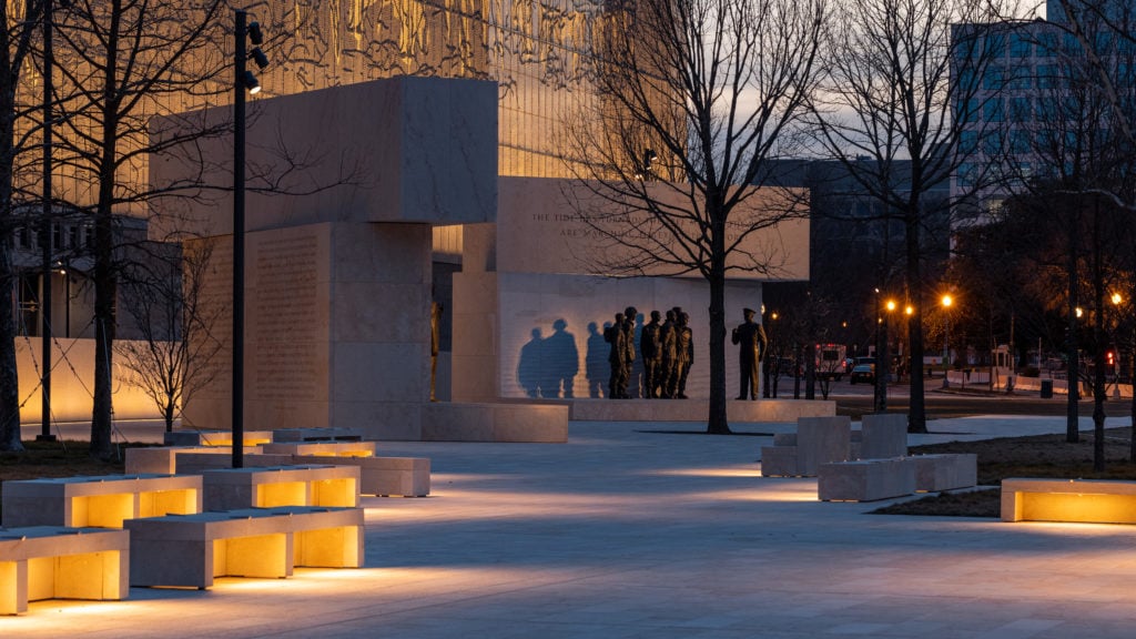 Dwight D. Eisenhower Memorial at night