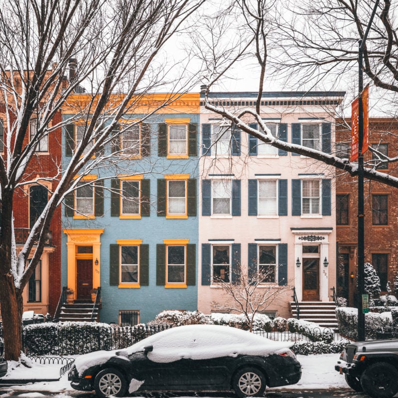 Capitol Hill row home in the snow