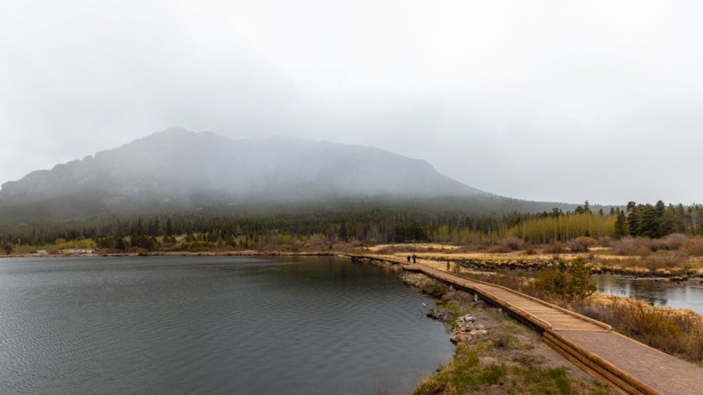 Foggy view at Lily Lake in Rocky Mountain National Park