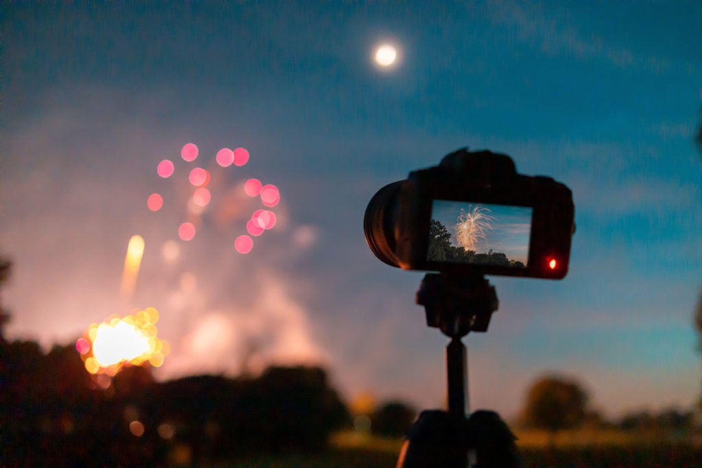 Camera viewing fireworks