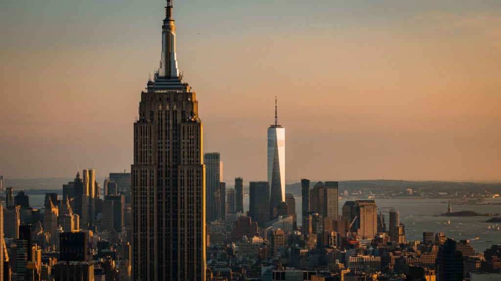 View of the Empire State Building and One World Trade from Top of the Rock