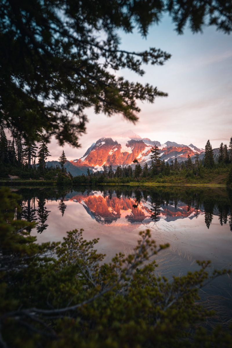 Picture Lake in Washington sunset