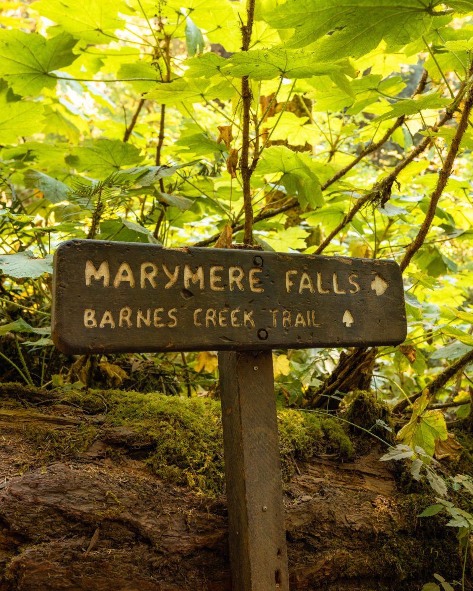 Marymere Falls sign