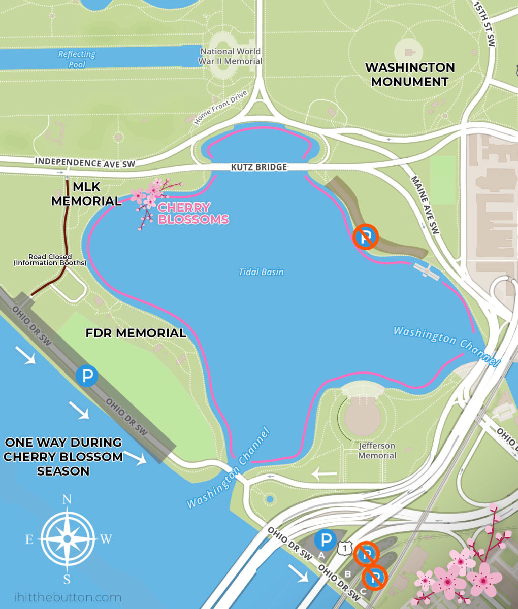 2023 Cherry blossom parking map in Washington DC
