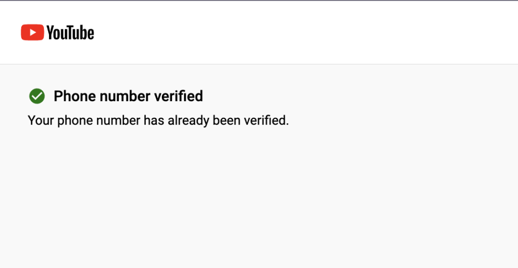 Verifying phone number in YouTube