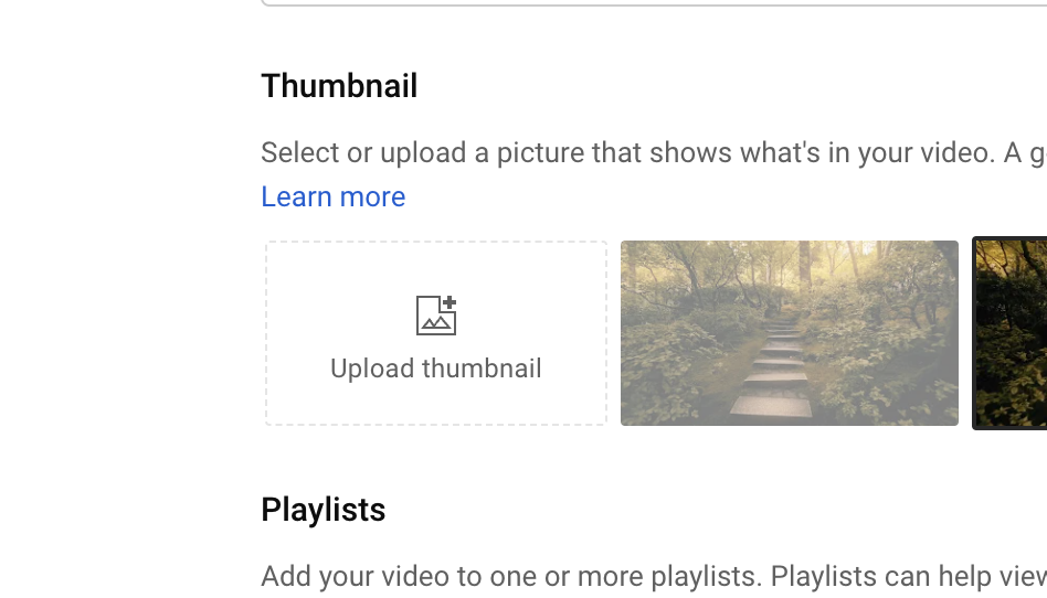 YouTube thumbnail upload UI