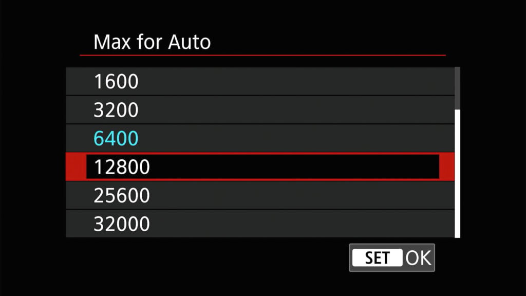 Canon EOS R50 max auto ISO settings