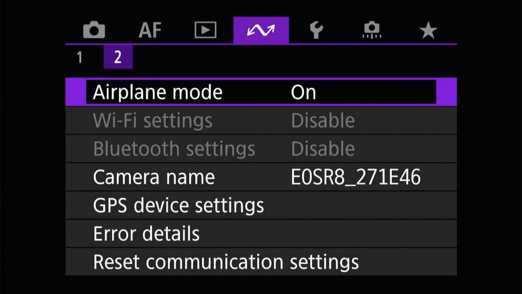 Canon R8 airplane mode