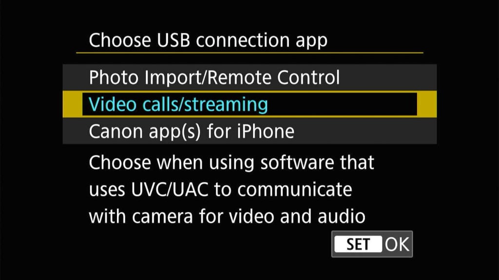 Canon R8 USB connection mode