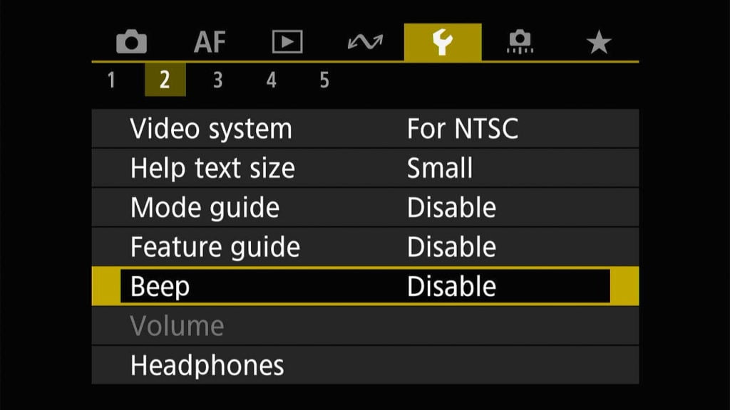 Canon R8 disable beep