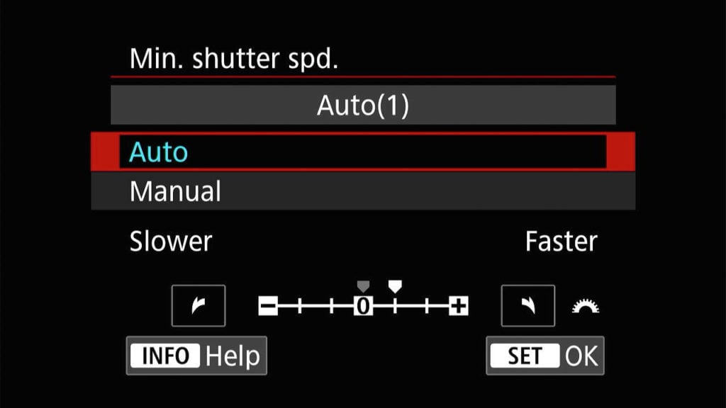 Canon R8 min shutter speed settings