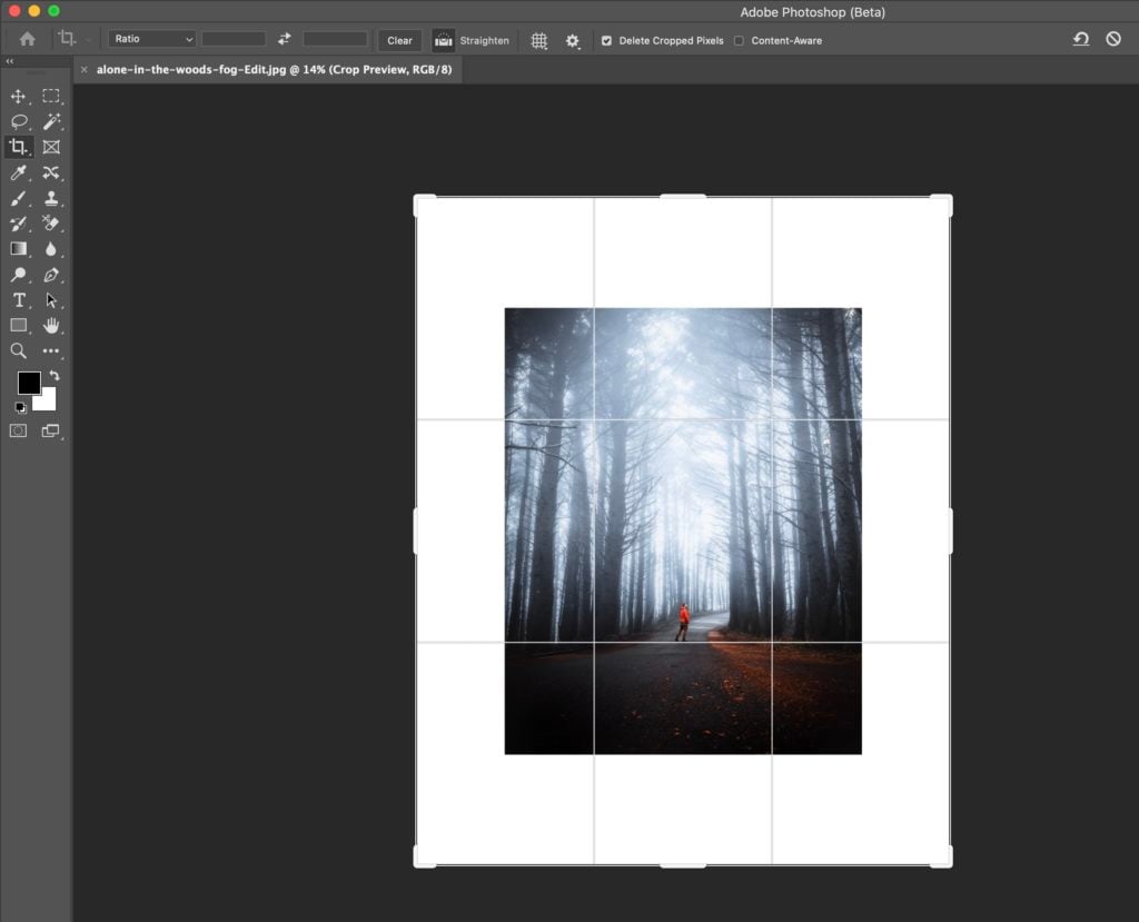Expanding the canvas with the crop tool in Photoshop