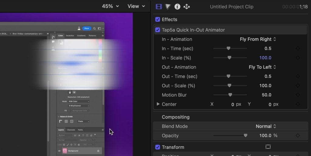 Tap5a Quick in-out animation final cut pro plugin