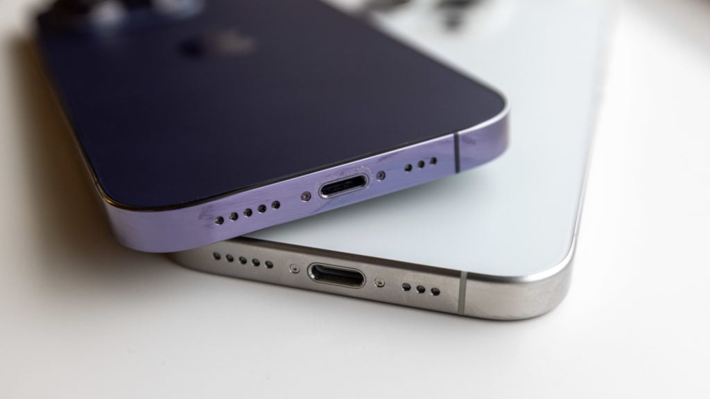 Lightning port on the iPhone 14 Pro and USB-C port on the iPhone 15 Pro